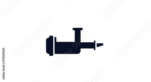 Detailed illustration of a mechanical device with a cylindrical body and nozzle.