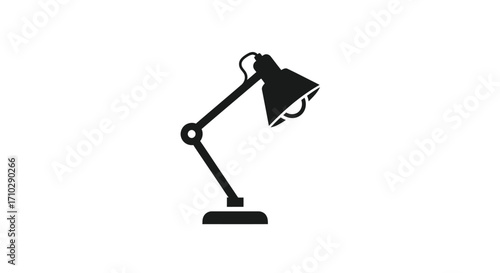 Simple black silhouette of a modern adjustable desk lamp icon.