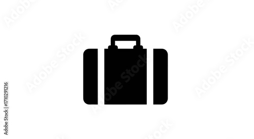 Black suitcase icon representing travel and luggage for journeys and adventures.