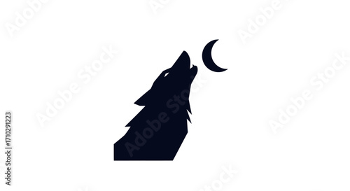 Silhouette of a wolf howling at the moon, focused on the animal and celestial body, a powerful image of nature and the night.