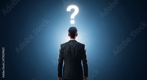 Businessman Facing Question Mark.