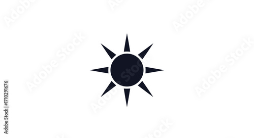 Simple black and white sun icon, focused on the suns shape and radiating lines.