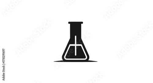Black and White Erlenmeyer Flask Icon for Science and Chemistry.