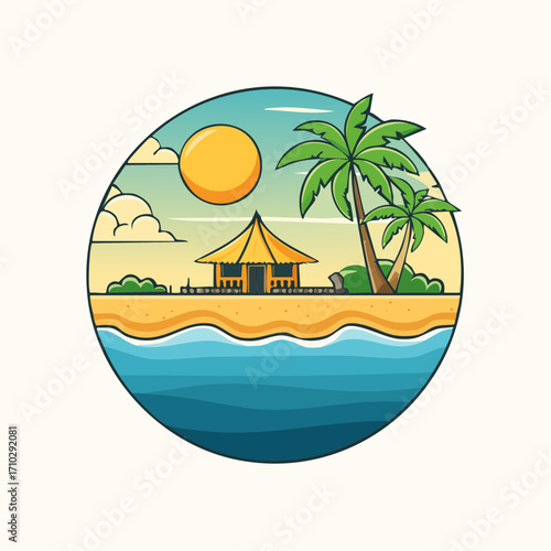 Tropical Beach Hut Pixel Art Illustration
