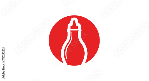 Simple illustration of a sauce bottle inside a red circle, minimalist design.