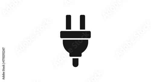 Simple black two prong electric plug icon symbol.
