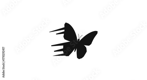 Stylized black butterfly silhouette with dynamic motion blur effect.