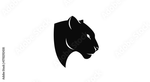 Elegant black panther head profile silhouette against a white background.