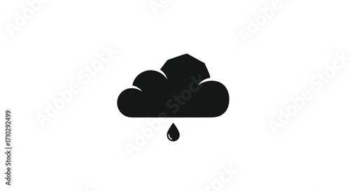 Rain cloud with a single raindrop falling, black and white illustration.