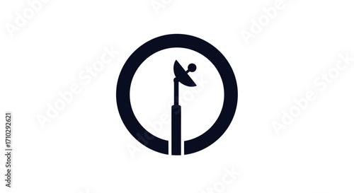 Satellite Dish Icon in Circle - Communication and Technology Symbol.