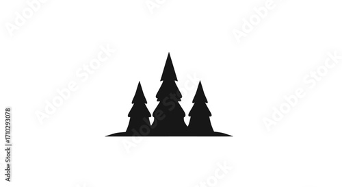 Three black pine trees silhouette on a white background.