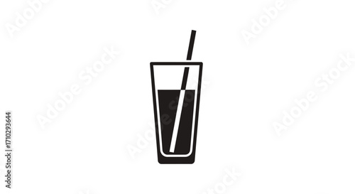 Glass of beverage with straw simple icon.