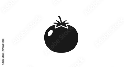 Black tomato illustration on white background, perfect for culinary and food related projects.