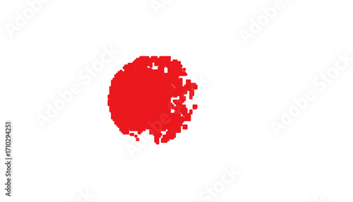 A pixelated red dot icon for creating modern logos of the Japanese flag & as a digital Indian bindi symbol. This retro 8-bit gaming style circle is isolated on a transparent background.