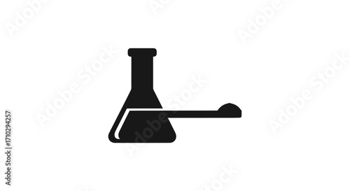 Black Silhouette of Erlenmeyer Flask and Spatula for Chemical Experiment.