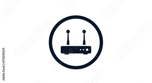 Wireless router icon within a circle representing network connectivity and internet access.