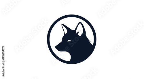 Sleek Black Wolf Head Logo Design in a Circular Frame.