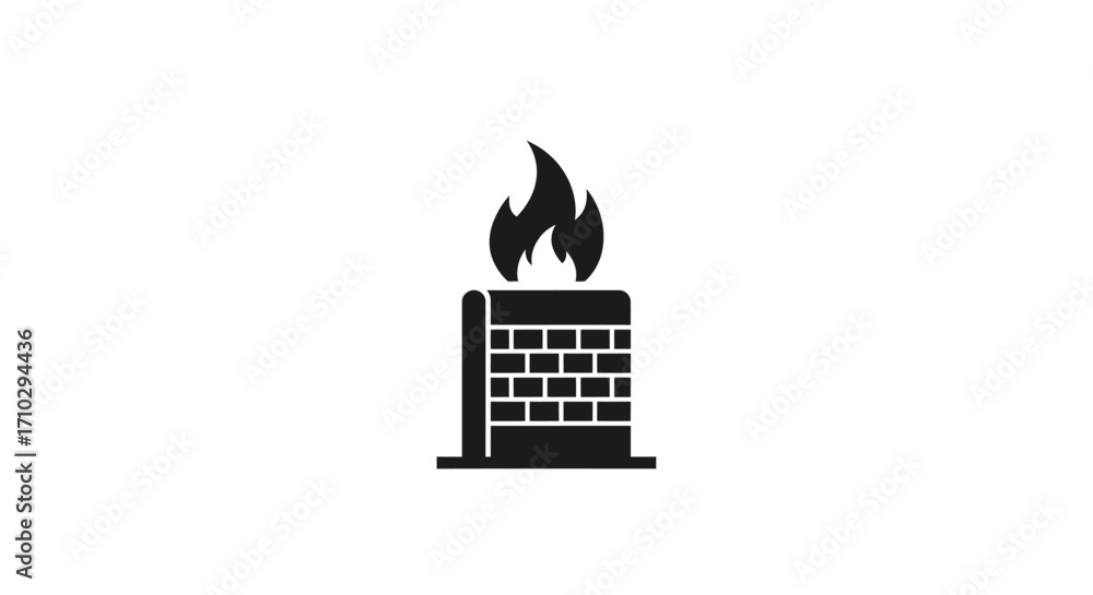 Fototapeta premium Firewall icon with brick wall and flames symbol.