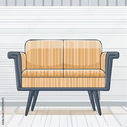 Beige Two Seater Sofa Against White Panelled Wall