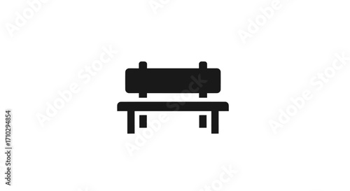 Simple park bench icon, black and white, minimalist design, outdoor seating, public space.
