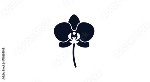 Dark Orchid Flower Silhouette Icon Minimalist Design.