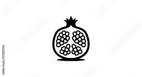 Pomegranate fruit illustration black and white design isolated on white background.
