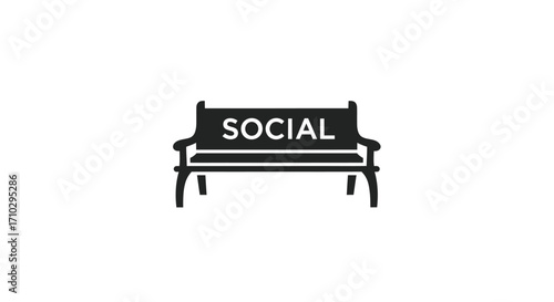 Black silhouette of a park bench with the word social on its backrest.