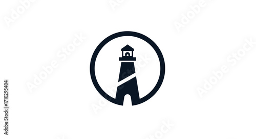 Lighthouse Icon Inside Circle Represents Guidance and Navigation.