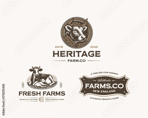 Vintage classic old dairy cow farm livestock logo template