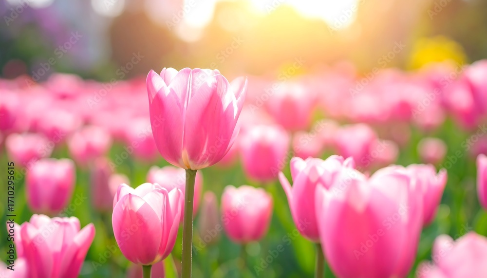 Obraz premium Radiant Pink Tulips Blossoming in Spring Sunlight