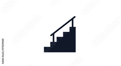 Simple Staircase Icon with Handrail in Dark Blue.