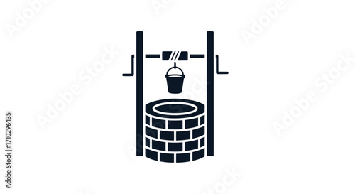 Simple black silhouette icon of a traditional water well.