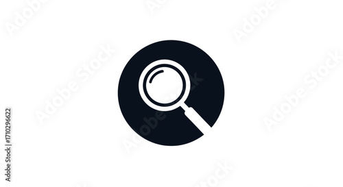 Minimalist magnifying glass icon for search and discovery.
