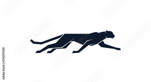 Stylized geometric cheetah silhouette running fast.