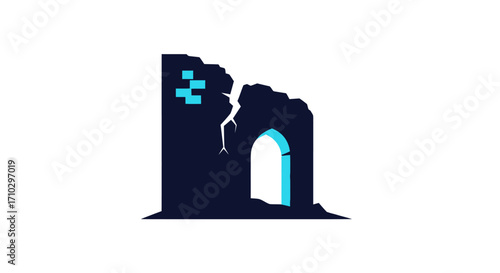 Ruined building archway digital pixelated design.