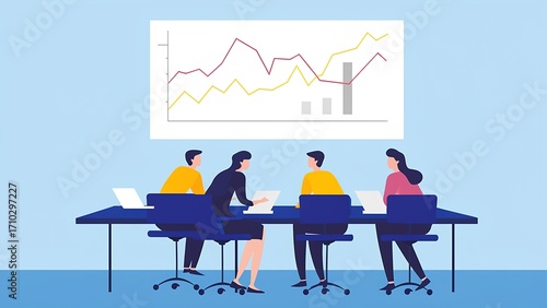 Team collaboration strategies for data analysis office setting infographic presentation professional environment front view