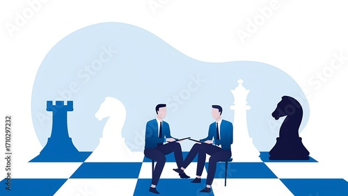 Strategic chess match between two business professionals office setting digital illustration collaborative environment modern concept