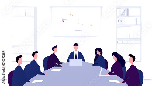 Strategic business meeting modern office animated presentation collaborative environment professional viewpoint team engagement