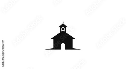 Simple Black Silhouette of a Church Building.