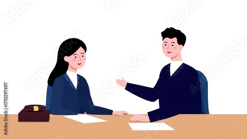 Business meeting discussion between two professionals in a modern office animated style collaboration concept