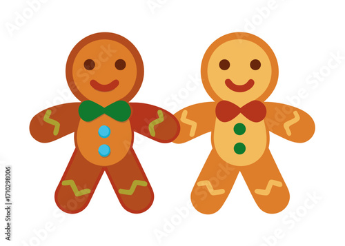 Two gingerbread men holding hands festive holiday cartoon illustration isolated on white