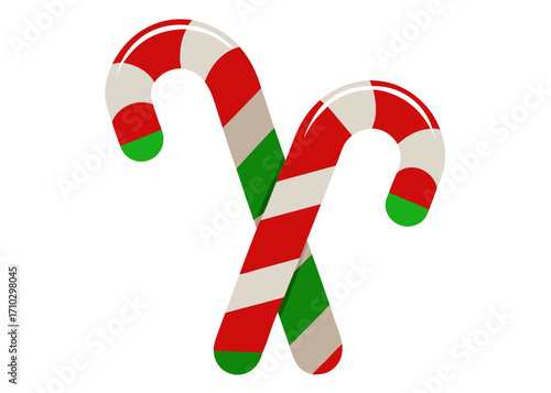 Two Crossed Candy Canes with Red Green and White Stripes