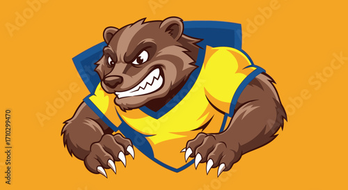 Aggressive badger mascot in yellow jersey ready for action.