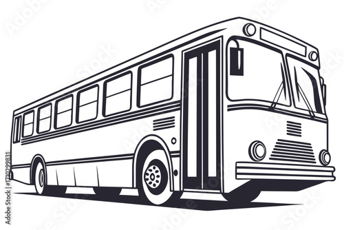 Classic bus illustration black and white line art