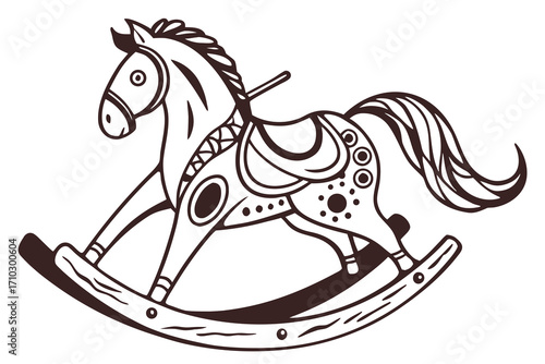 Traditional rocking horse toy illustration with decorative patterns