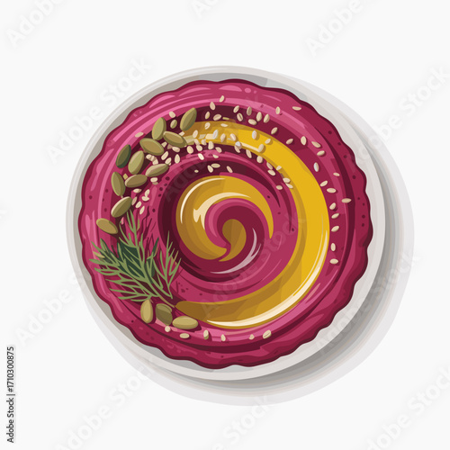 Colorful Beet and Pumpkin Hummus with Seeds Illustration