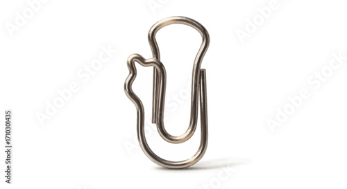 Artistic paper clip sculpture resembling a whimsical abstract form on white setting