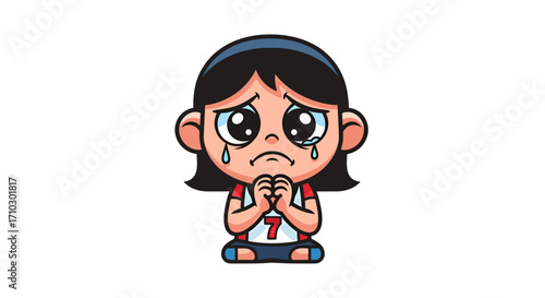 Cartoon illustration depicting a distressed girl, showcasing sadness and despair with teary eyes