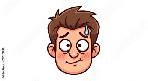 Cartoon Illustration of a Man with a Nervous Expression Displaying Slight Perspiration on Forehead
