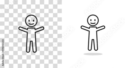 Cheerful outline icon depicting a smiling person with outstretched arms representation